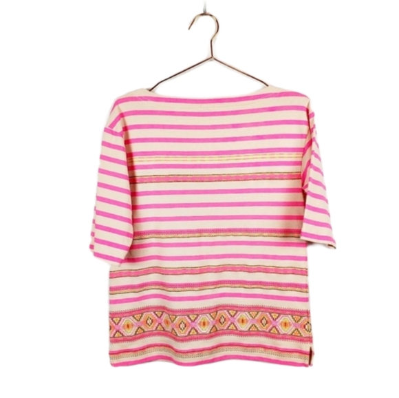 J.Crew Neon Pink Embroidered Striped Boatneck Top - Picture 3 of 7